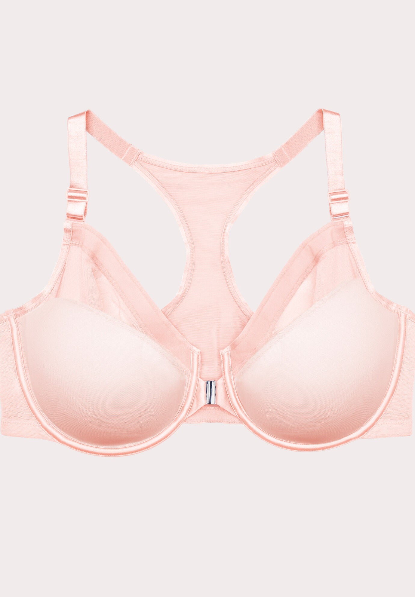 Sheer Mesh Front-Close Racerback T-Shirt Bra, BLUSHING ROSE, alternate image number 3