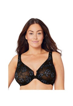 Full Figure Plus Size Lacey T-Back Front-Close WonderWire Bra Underwire 9246