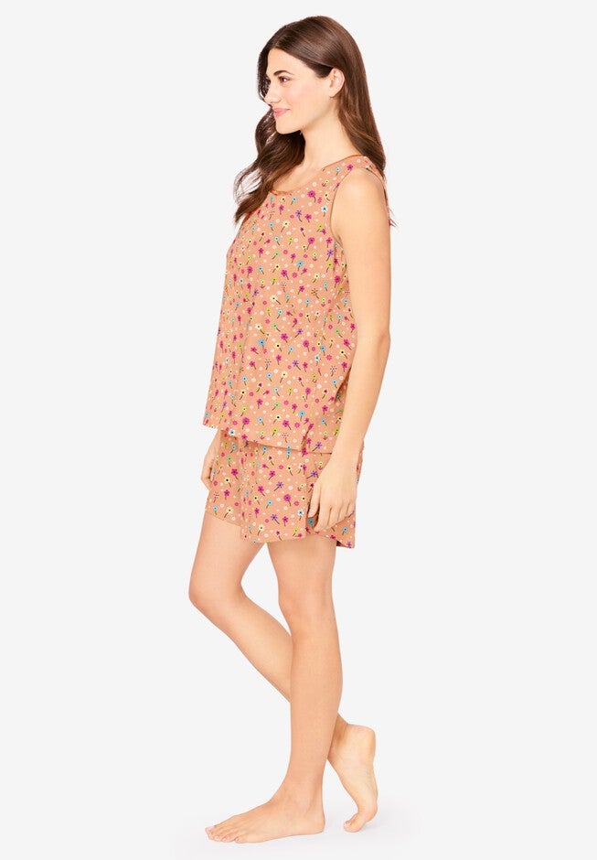 2-Piece Sleeveless Tee and Shorts PJ Set, HONEY PEACH FLORAL, alternate image number null
