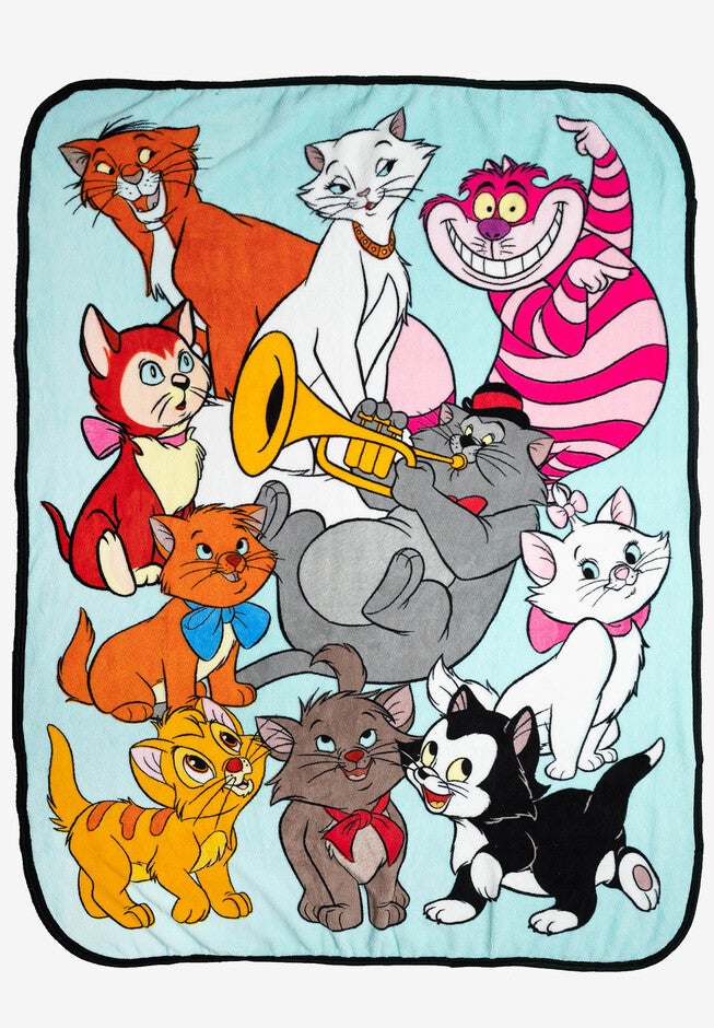Disney Cats Throw Blanket 46 inches x 60 inches Plush Figaro Cheshire Cat Dinah Toulouse, MULTI, hi-res image number null