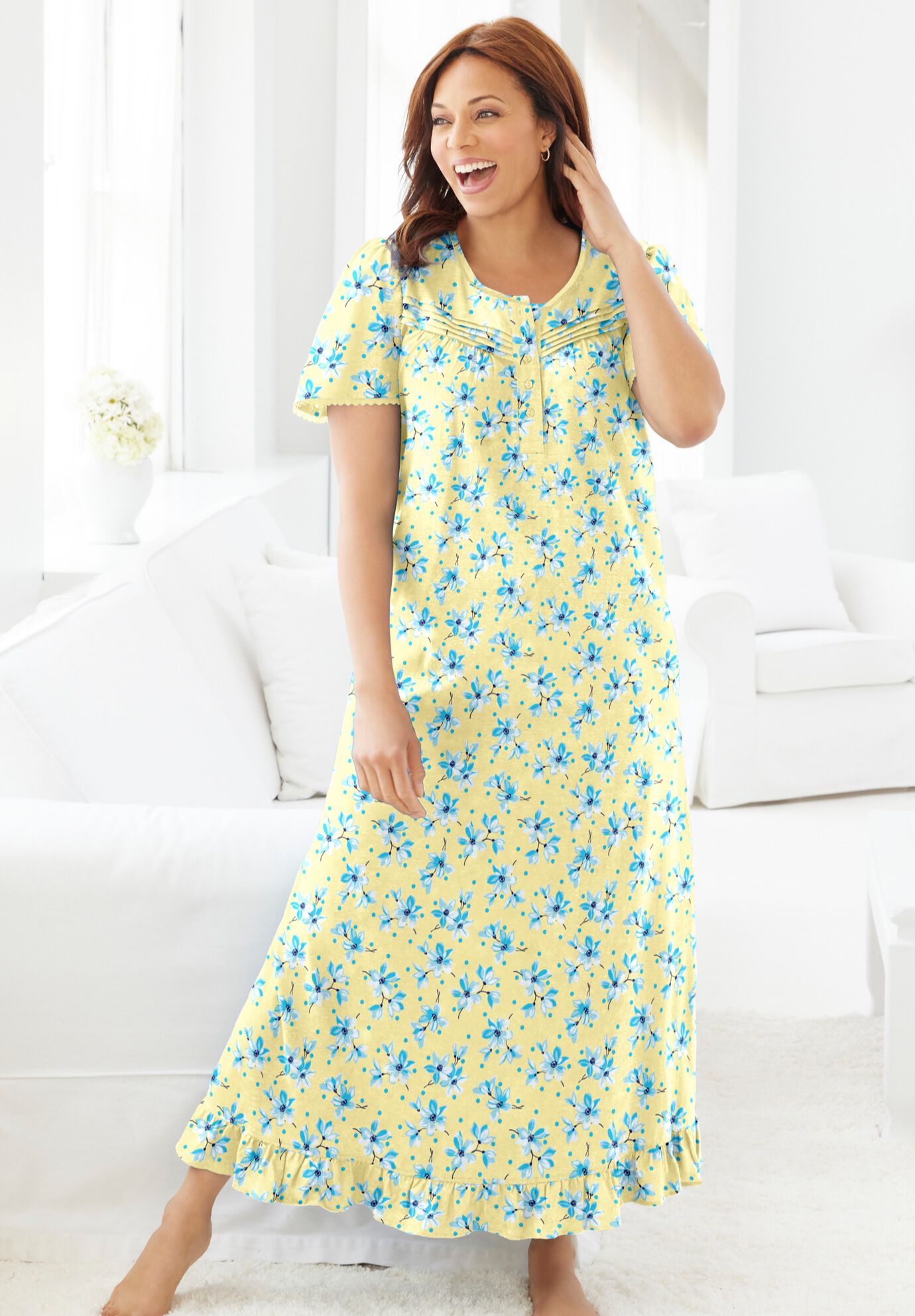 Black Floral Print Rayon Gown