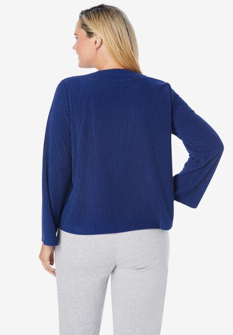 Short Waffle Knit Embroidered Bed Jacket, , on-hover image number null