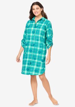 Plaid Flannel Button-Front Sleepshirt