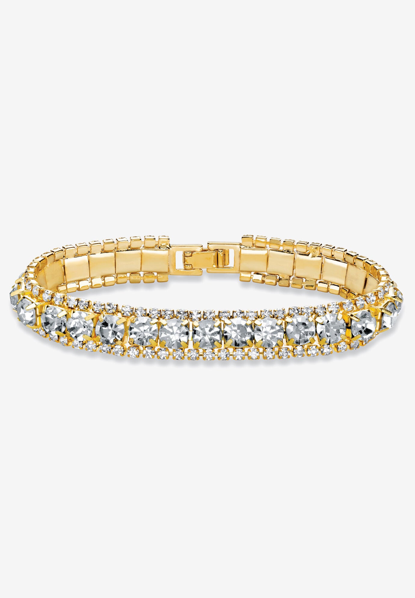 Gold Tone Tennis Bracelet (10mm), Round Birthstones and Crystal, 7 inches, APRIL, hi-res image number 0