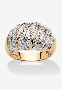 Yellow Gold-Plated Sterling Silver Genuine Diamond Accent Dome Ring