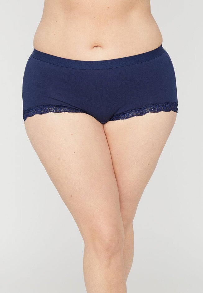 Cotton Boyshort Panty With Lace, MARINER NAVY, hi-res image number 0