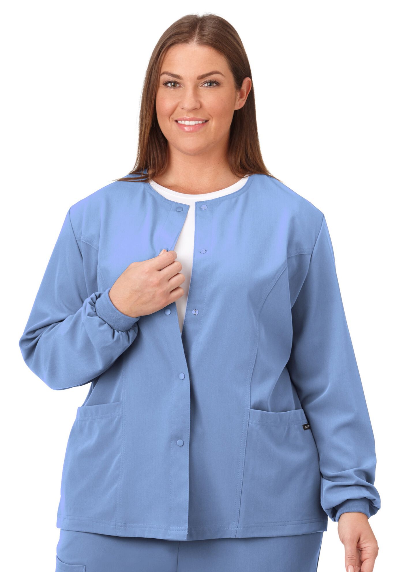 Jockey Scrubs Women's Snap to it Warm-Up Jacket, BLUE, hi-res image number 0