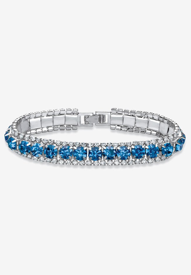 Silver Tone Tennis Bracelet Simulated Birthstones and Crystal, 7 inches, SEPTEMBER, hi-res image number 0