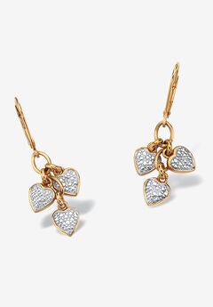 Gold over Sterling Silver Heart Charm Drop Earrings with Diamond Accents