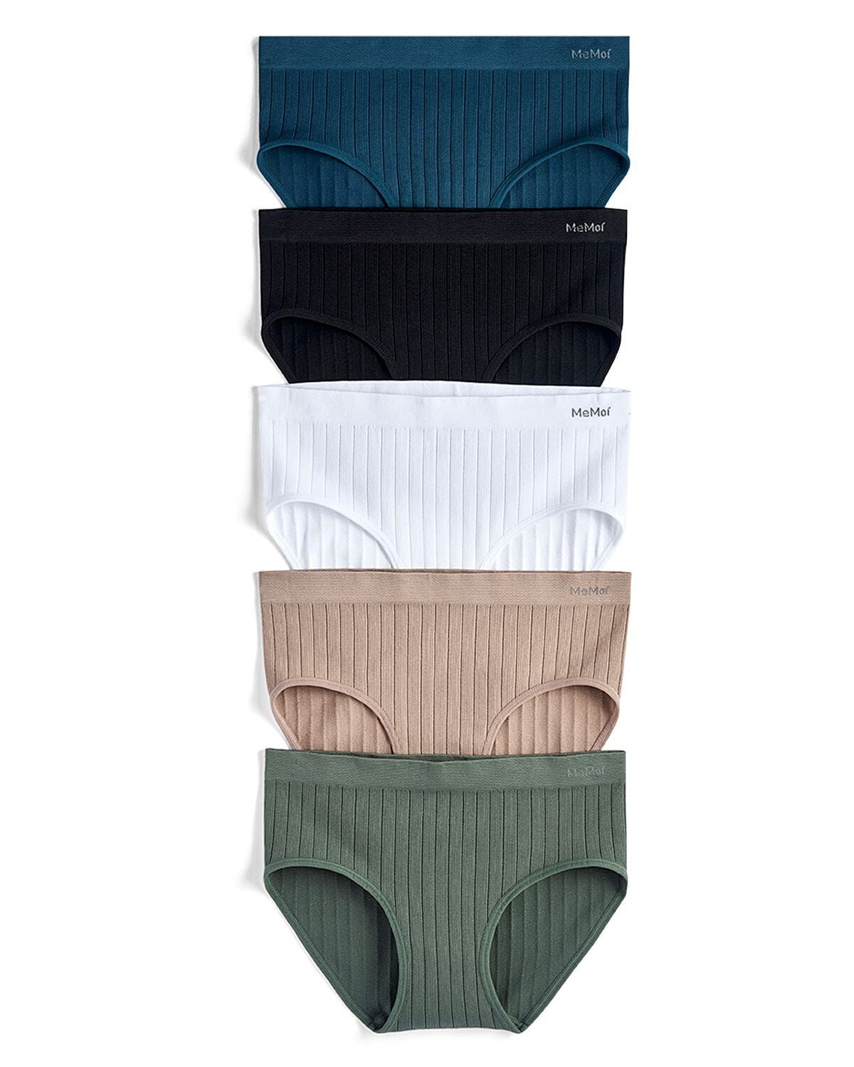 5 Pair Women's Seamless Wide-Rib Full-Coverage Tag-Free Briefs, BLACK MULTI, alternate image number 2