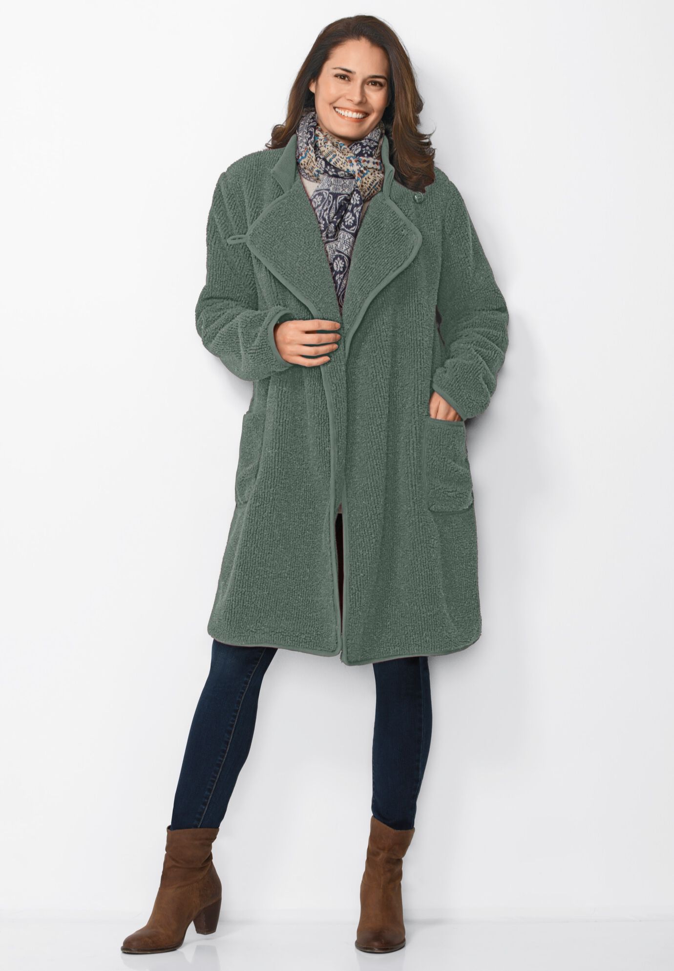 Rib Knit Collar Berber Jacket, , alternate image number 2