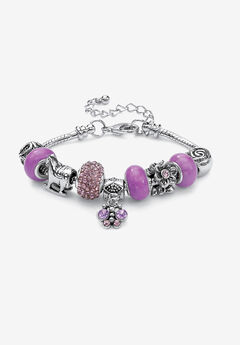 Bali Style Red Crystal Charm 8" Bracelet in Silvertone