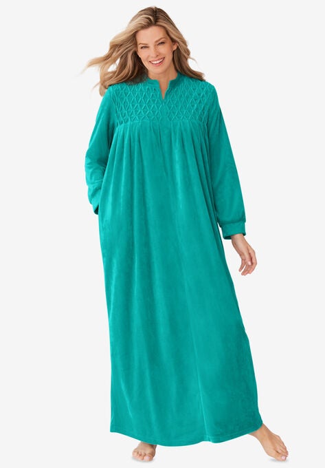 Smocked velour long robe by Only Necessities®, WATERFALL, hi-res image number null