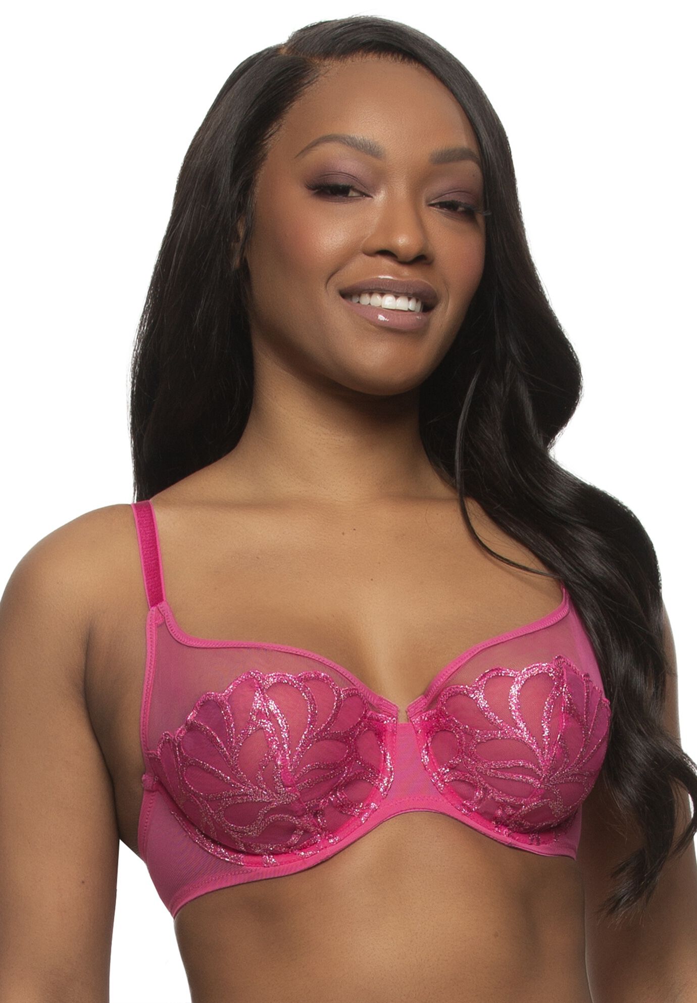 Lotus Embroidered Unlined Bra, PINK YARROW LUREX, hi-res image number 0