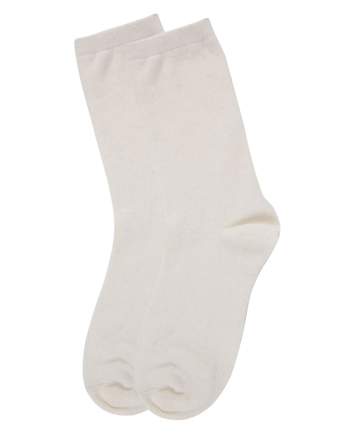 Women's Solid Soft Flat Knit Cashmere Blend Crew Sock, IVORY, alternate image number 2