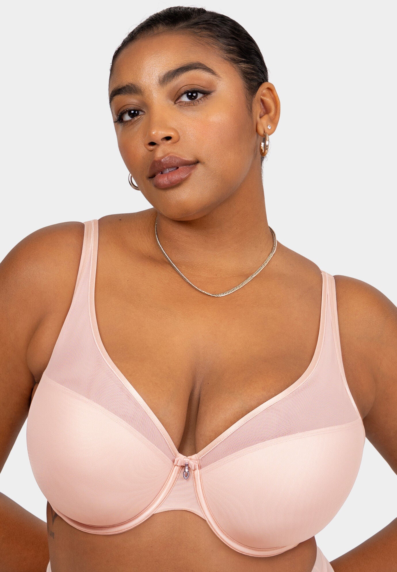 Sheer Mesh Plunge T-shirt Bra, BLUSHING ROSE, hi-res image number 0