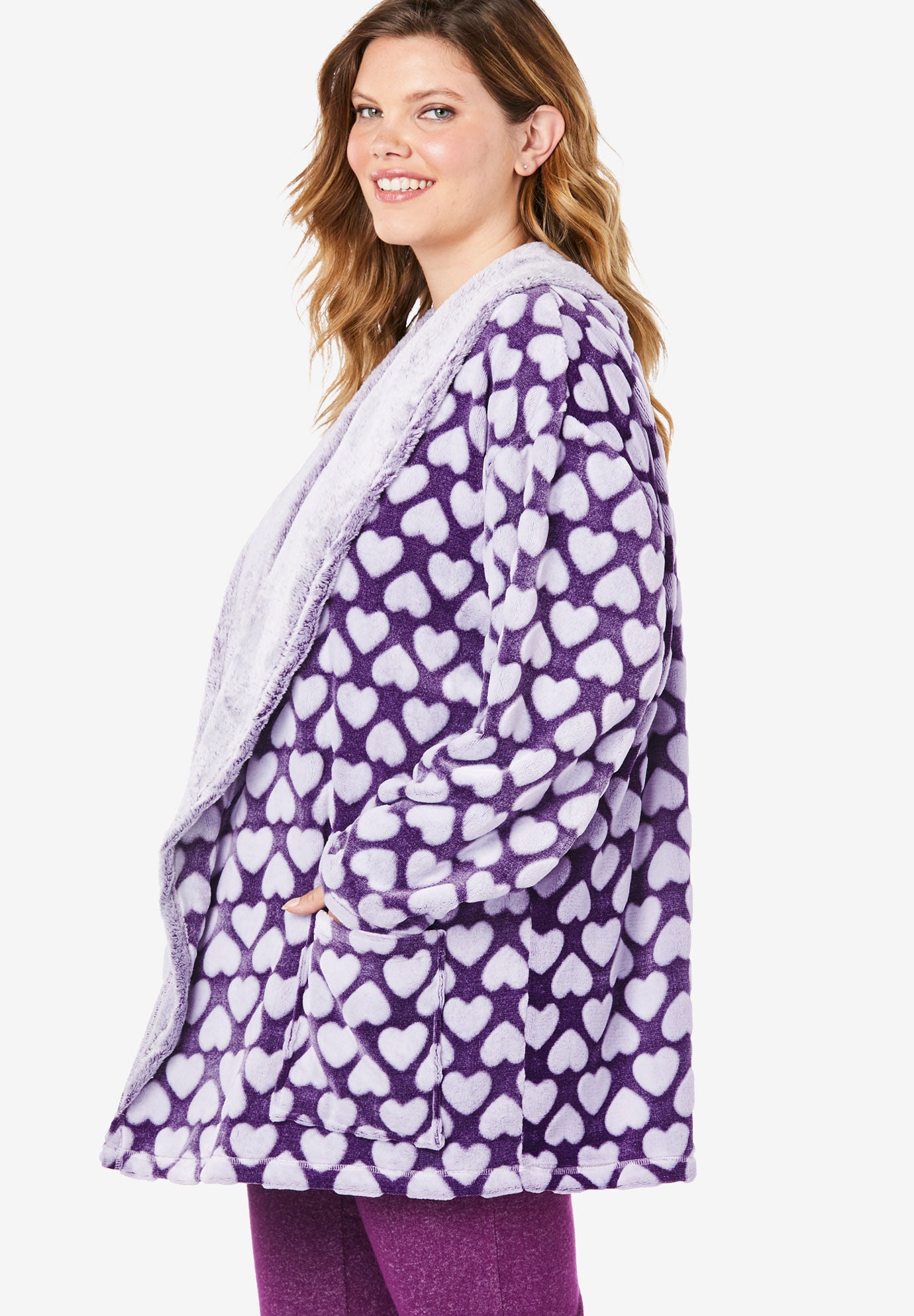 Heart Embossed Sherpa Lounge Jacket, , alternate image number 2