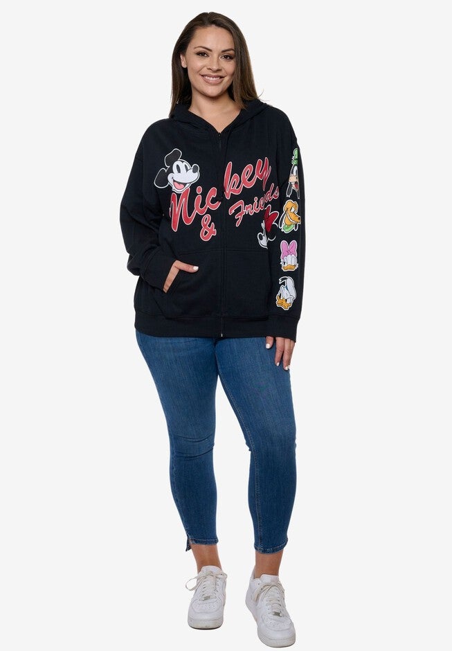 Women's Disney Mickey & Friends Hoodie Sweatshirt Black Zip Up, BLACK, alternate image number 5