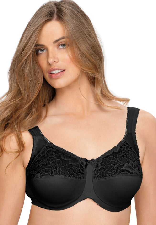 Underwire Lace Top Full Support Bra, BLACK, hi-res image number 0