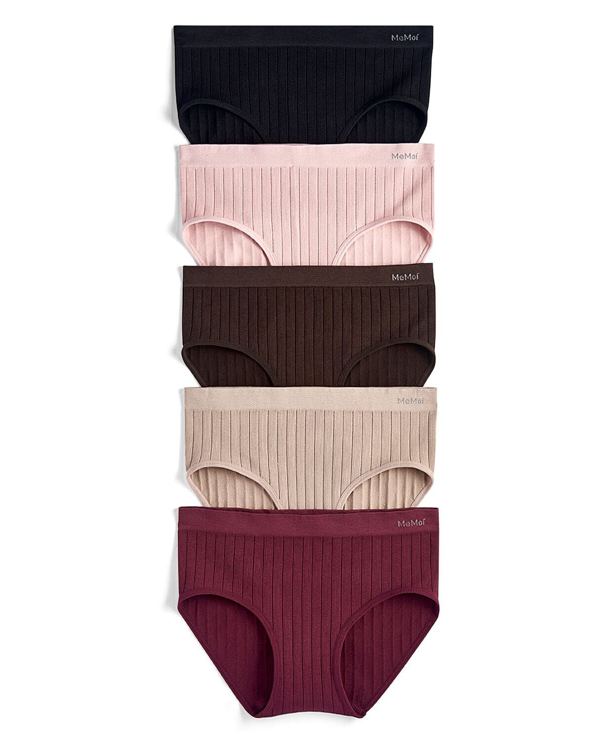 5 Pair Women's Seamless Wide-Rib Full-Coverage Tag-Free Briefs, BLACK MULTI, alternate image number 1