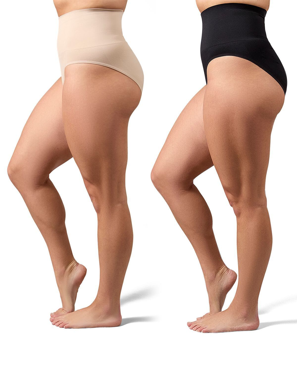 2 Pair Women's Full Coverage High Waisted Shaping Briefs, BUFF BLACK, hi-res image number 0