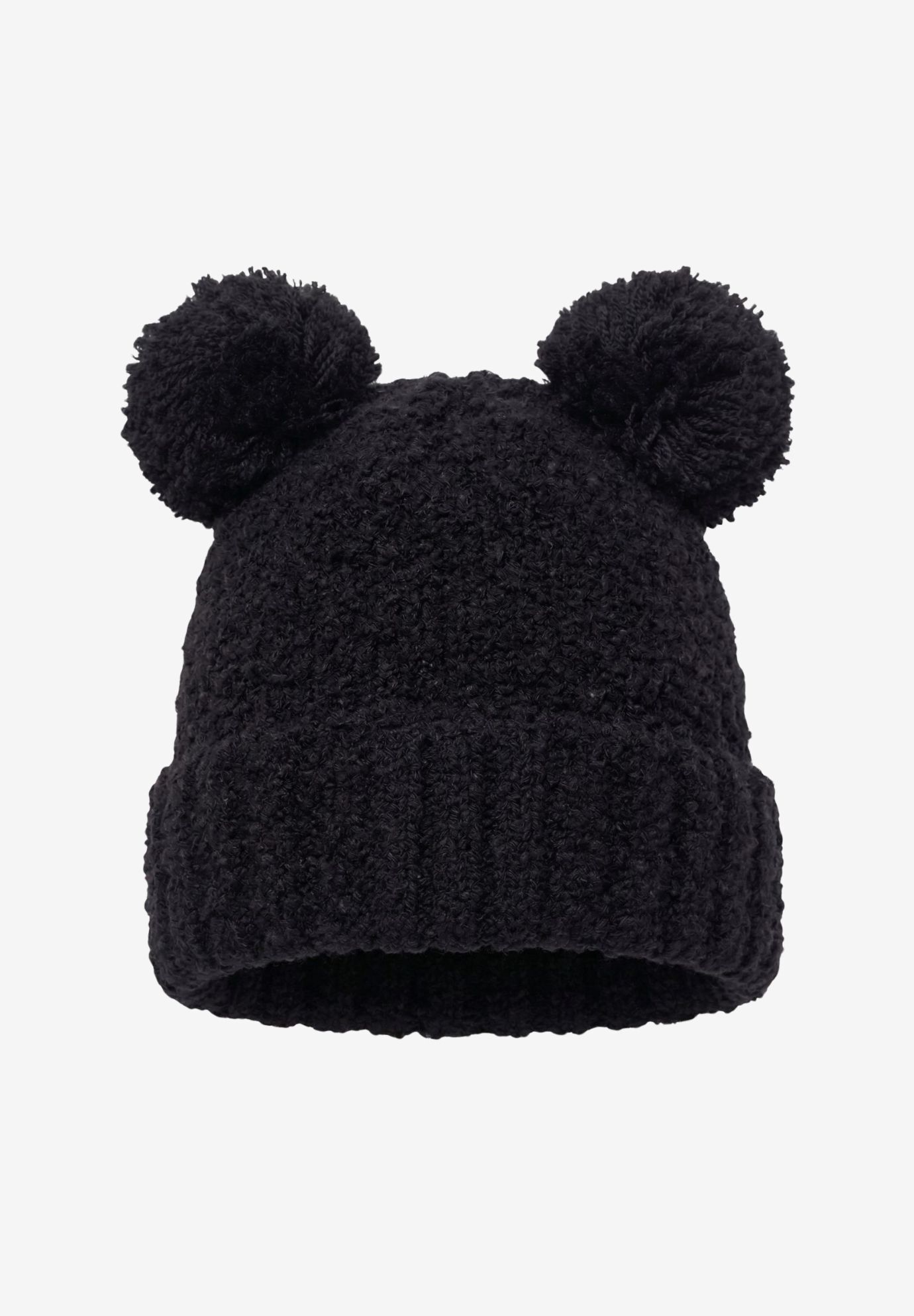 Disney Mickey Mouse Beanie Hat Double Pom Fuzzy Knit Winter, BLACK, on-hover image number 1