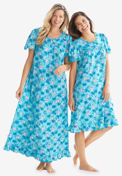 Long Floral Print Cotton Gown | Roaman's