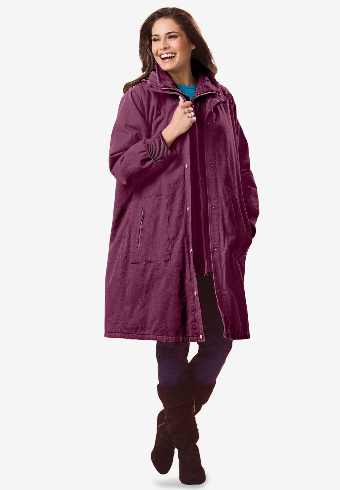 Twill Hooded Stadium Jacket, DEEP CLARET, hi-res image number 0