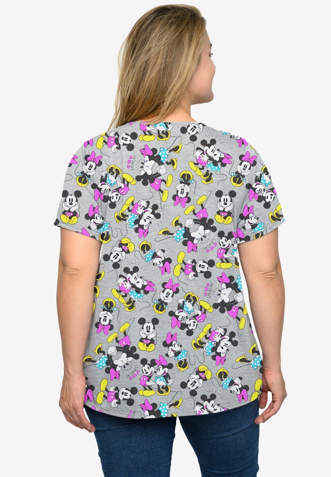 Minnie Mickey Mouse Love V-Neck T-Shirt All-Over Print Gray, , on-hover image number 1