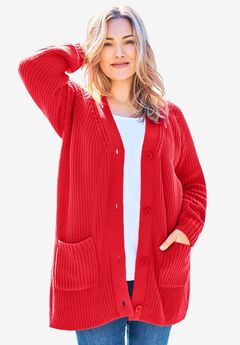 Shaker Button-Front Cardigan Sweater