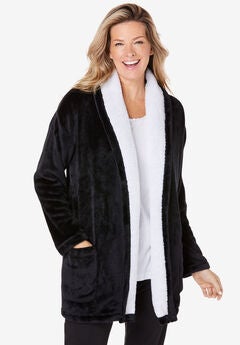 Sherpa Lined Collar Microfleece Bed Jacket