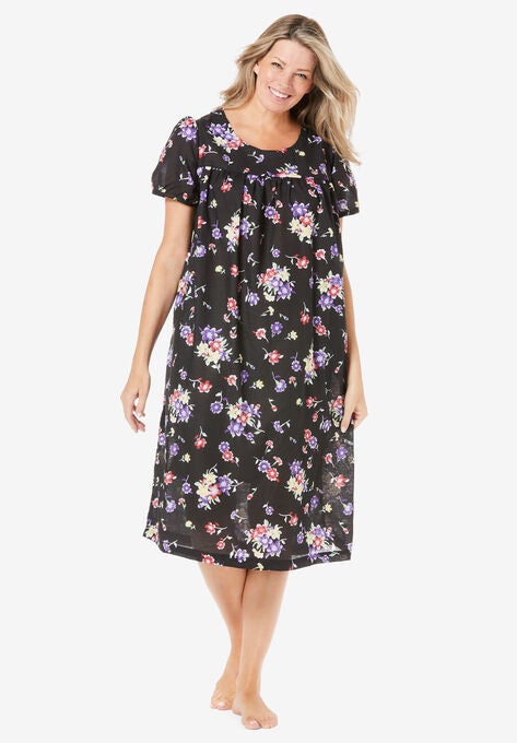 Short Print Shirred Lounger , BLACK TOSSED FLORAL, hi-res image number null