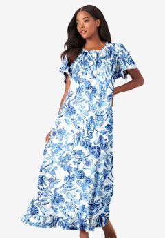 Long Floral Print Cotton Gown