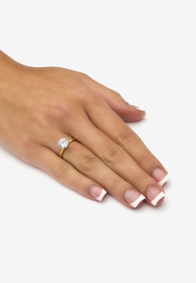 Yellow Gold-Plated Cubic Zirconia Solitaire Engagement Ring, , alternate image number 2