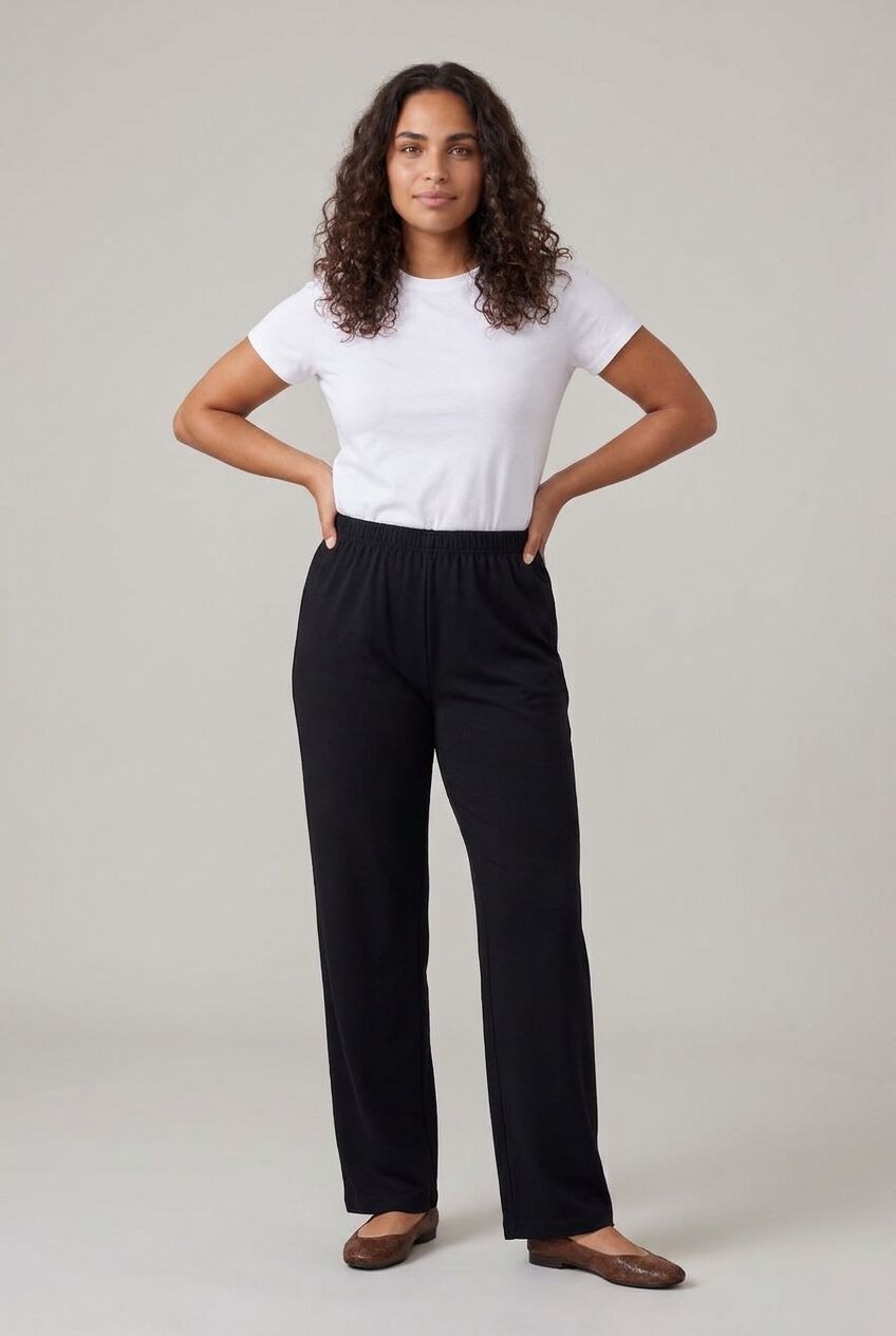 7-Day Straight-Leg Elastic-Waist Stretchy Knit Pant, HEATHER CHARCOAL, alternate image number 3