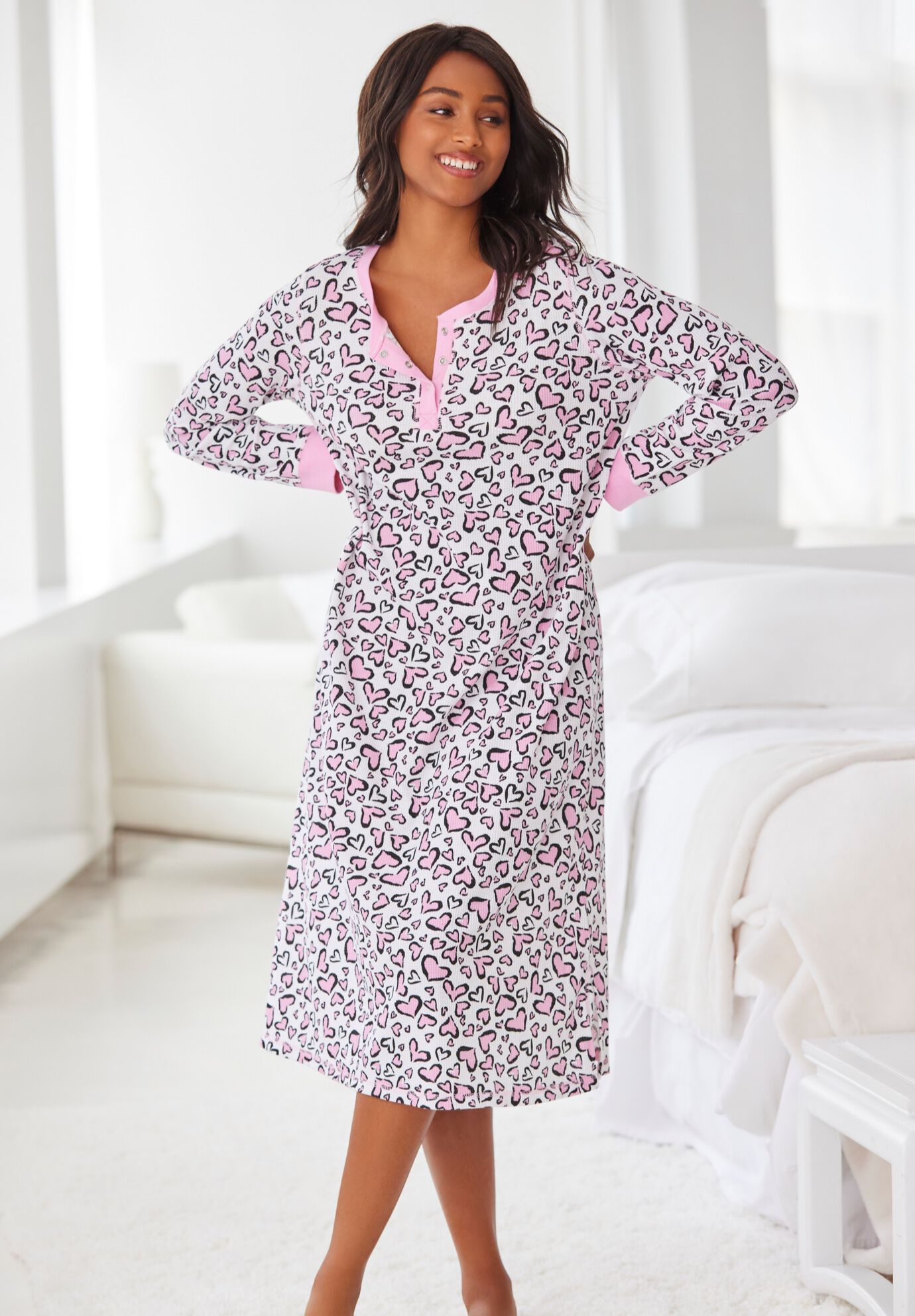 Stylish Thermal Henley Nightgown Ultra Blue Plaid Roaman s