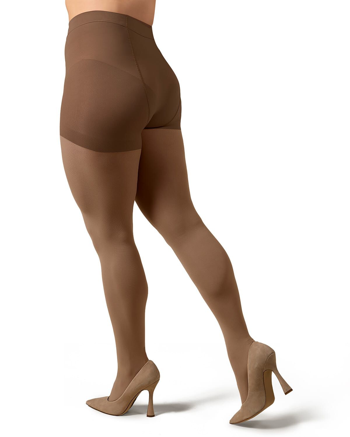 Microfiber Opaque Plus Size Curvy Control Top Tights, DARK CHOCOLATE, alternate image number 1