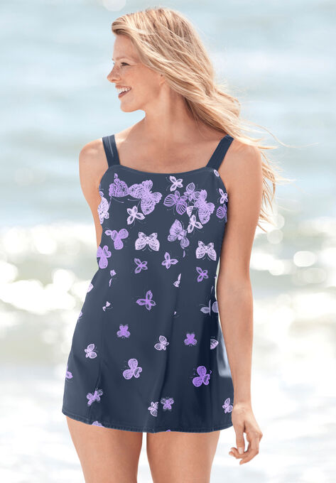 Princess-Seam Swim Dress, OMBRE BUTTERFLY, hi-res image number null