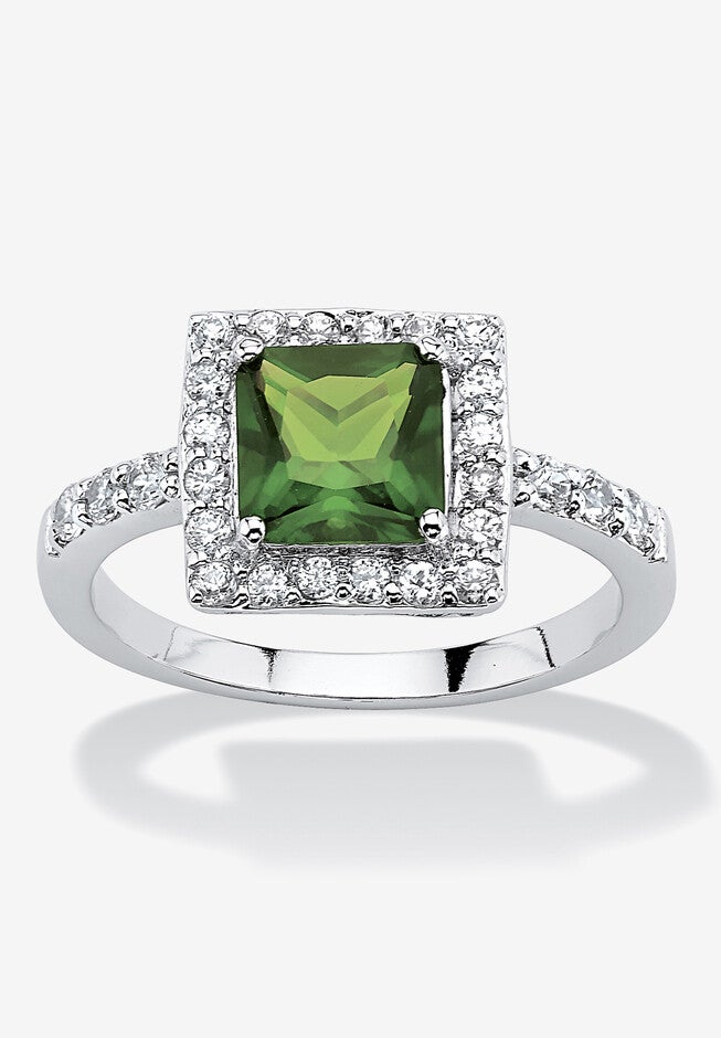 Simulated Birthstone and Crystal Halo Ring in Sterling Silver, AUGUST, hi-res image number 0