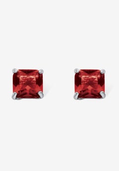 Sterling Silver Stud Princess Cut Simulated Birthstone Stud Earrings