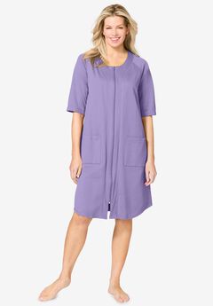 Short French Terry Zip-Front Robe