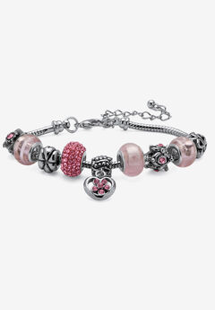 Bali Style Red Crystal Charm 8" Bracelet in Silvertone