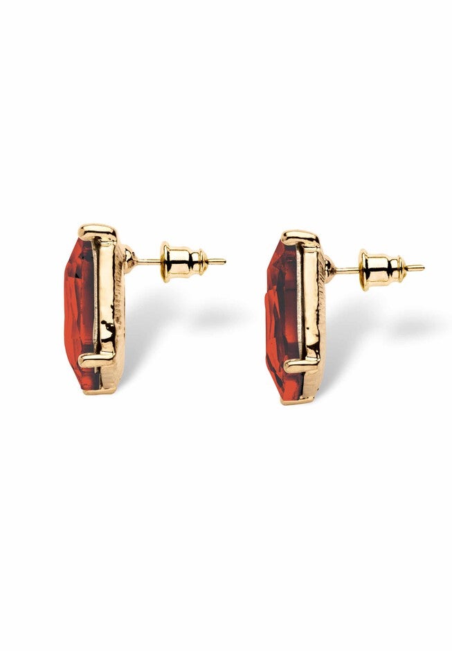 Gold Tone Necklace and Earring Set, Princess Cut Simulated Birthstones, , on-hover image number 1