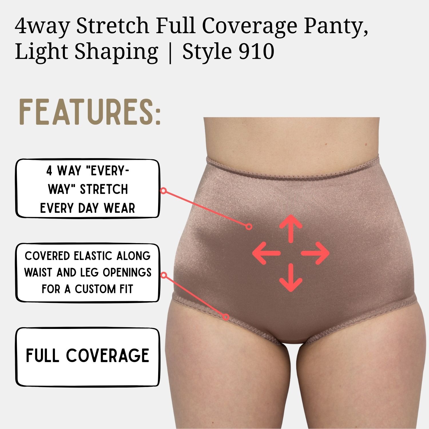 4way Stretch Full Coverage Panty, Light Shaping, MOCHA, alternate image number 4