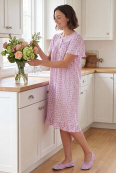 Short Floral Print Cotton Gown