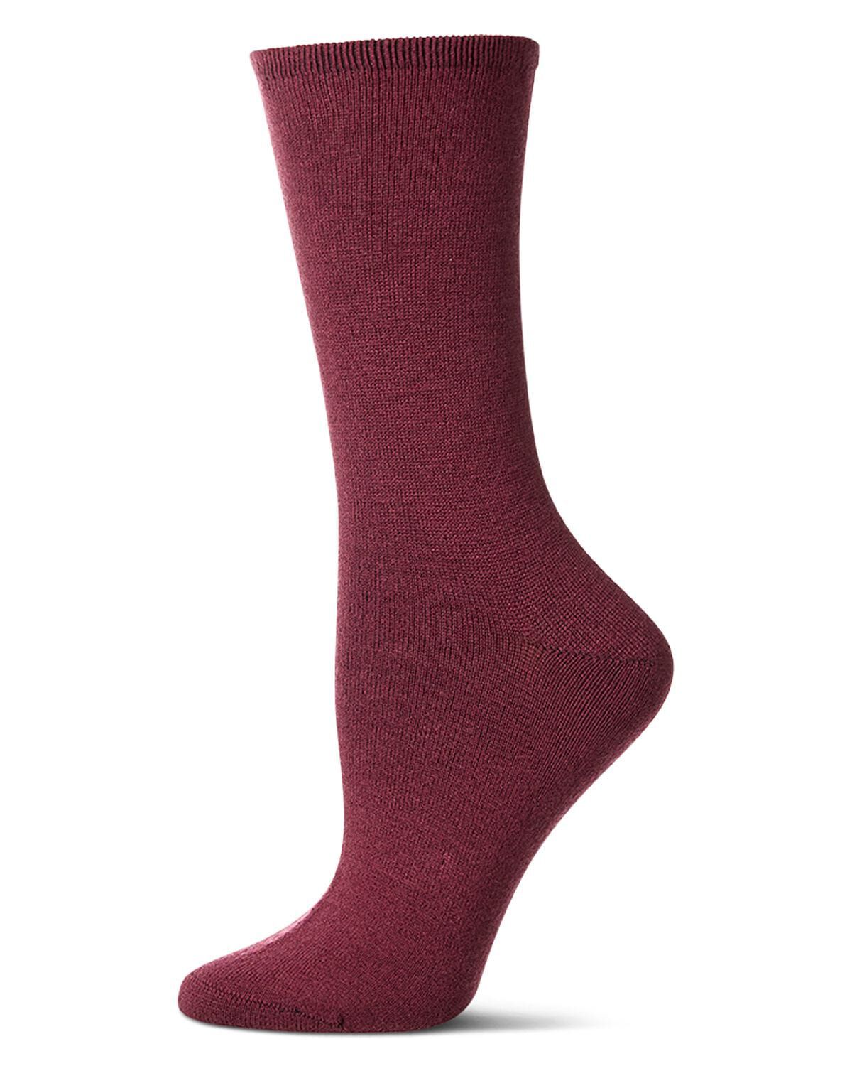 Women's Solid Soft Flat Knit Cashmere Blend Crew Sock, BERRY, hi-res image number 0
