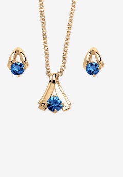 Simulated Birthstone Solitaire Pendant and Earring Set with FREE Gift in Goldtone, Boxed