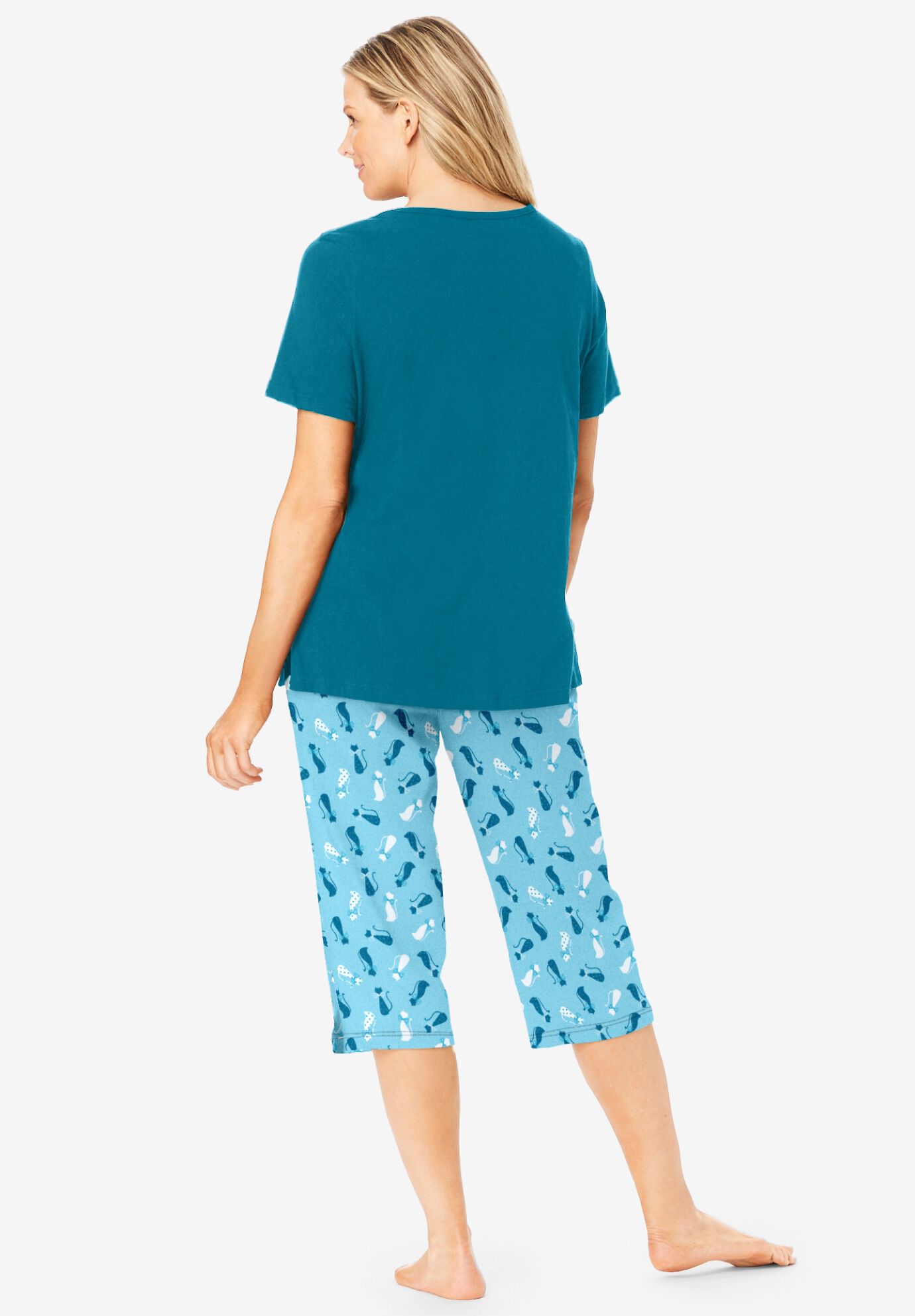 2-Piece Capri PJ Set, DEEP TEAL CAT, on-hover image number 1