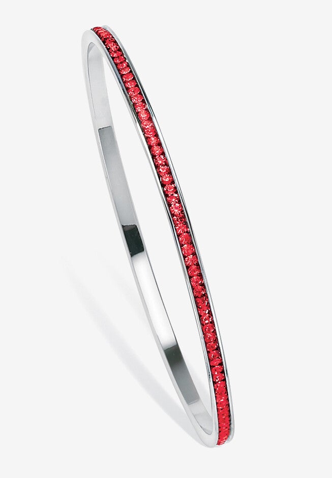 Silver Tone Eternity Bangle Bracelet Simulated Birthstones 7.5 inches, JULY, hi-res image number 0