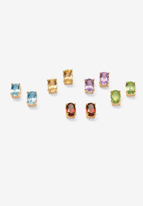 Gold Over Sterling Silver Stud Earrings (6X4Mm) Oval Genuine Gemstones, AMETHYST, hi-res image number null